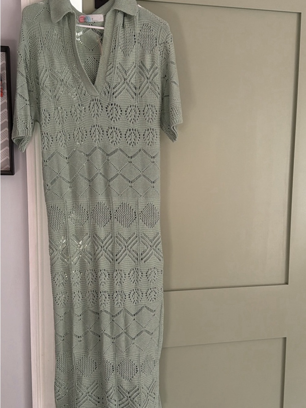 Free People Sage Crochet Midi Dress with V-Neck Collar